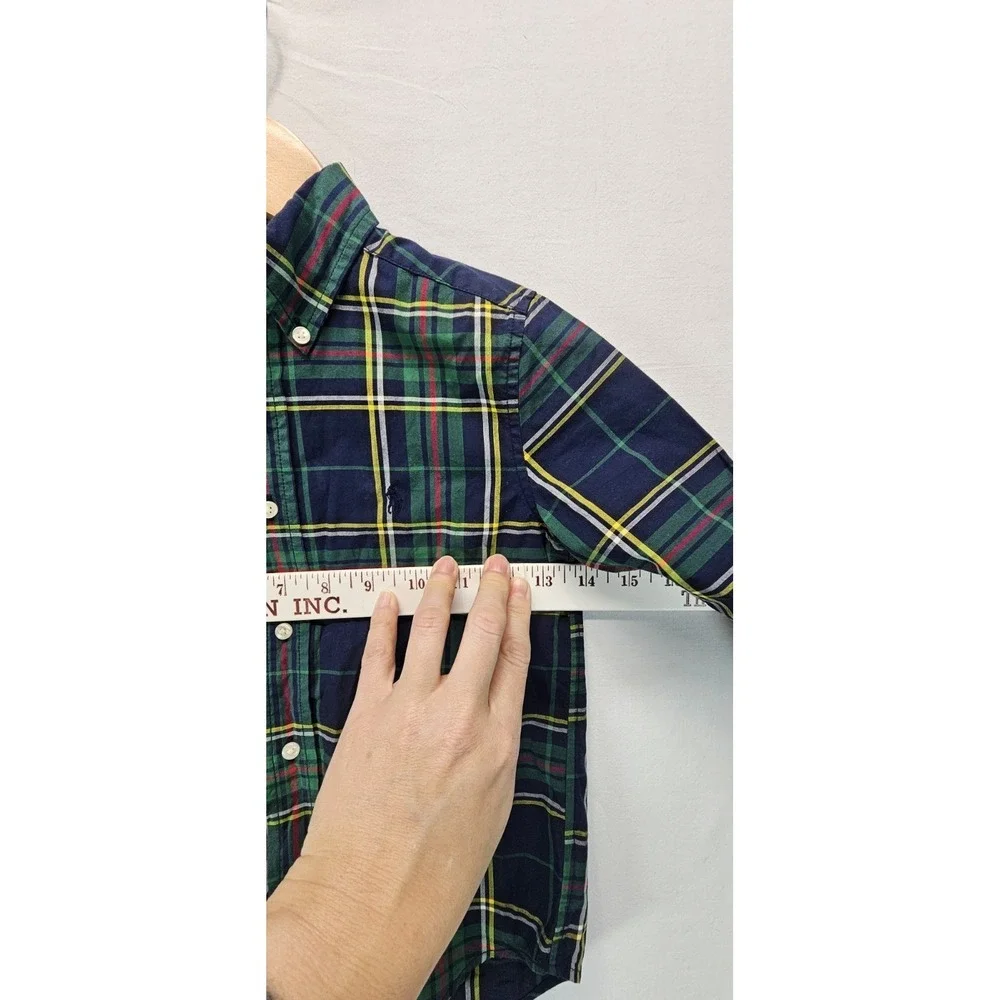 Ralph Lauren Boys Plaid Button Down Long‎ Sleeve Shirt Size 5 Green Blue Preppy